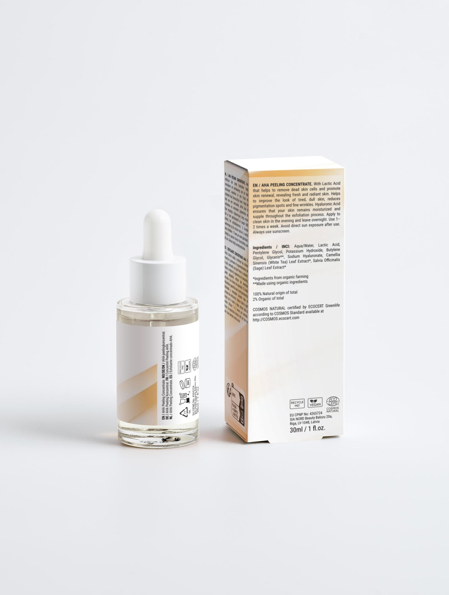 Peeling AHA à l'acide hyaluronique, 100% d'ingrédients naturel, bio, 30ml