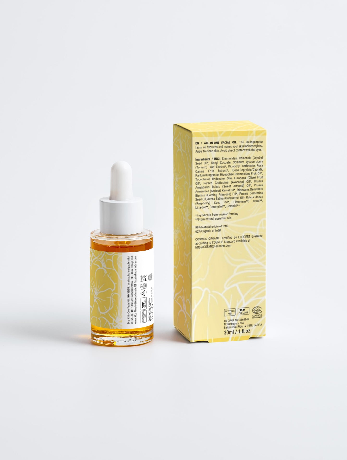 Huile hydratante visage, 99% d'ingrédients naturel, bio, 30ml
