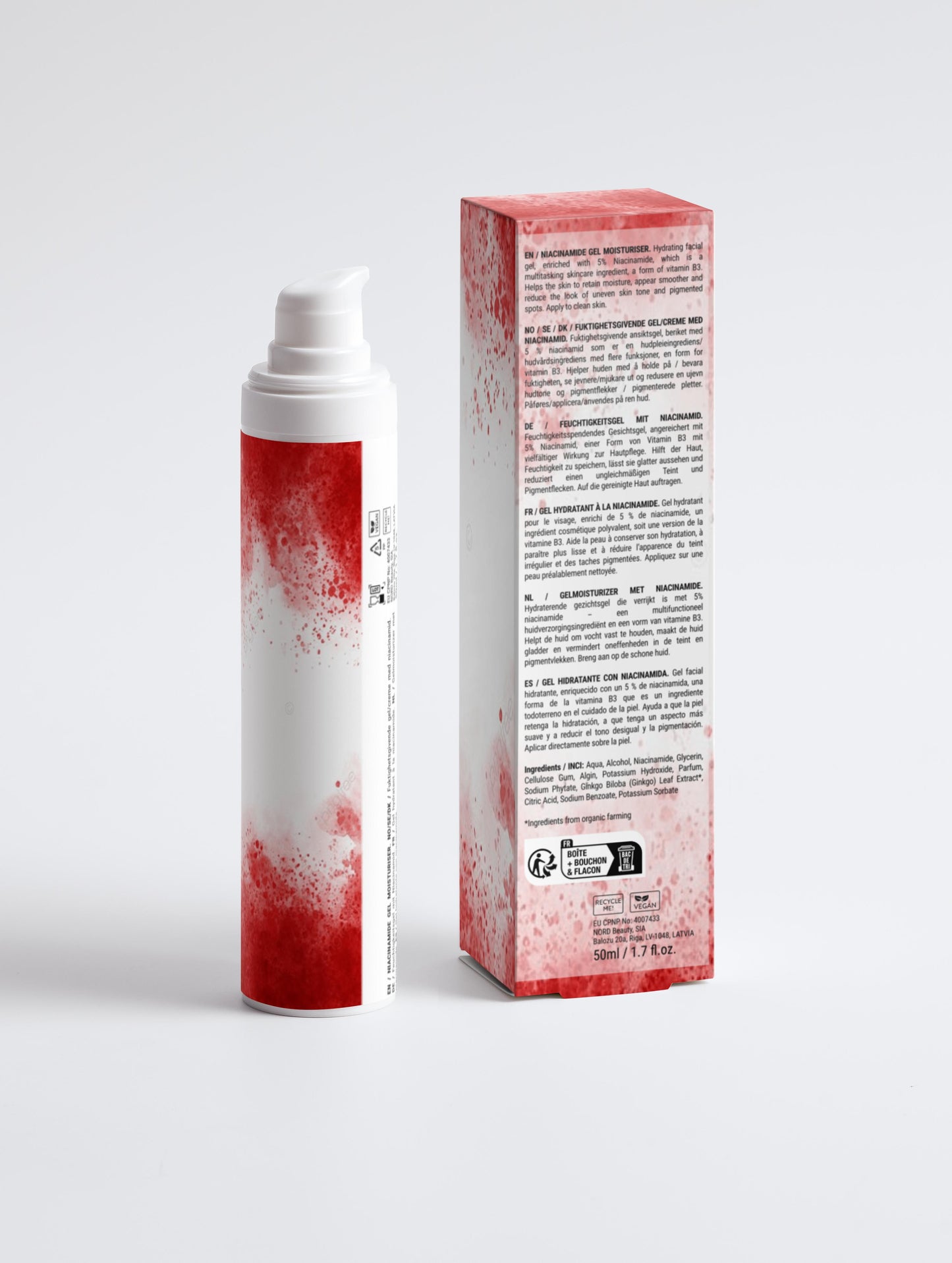 Gel hydratant pour le visage à la niacinamide 5%, 100% d'ingrédients végétalien, 50ml