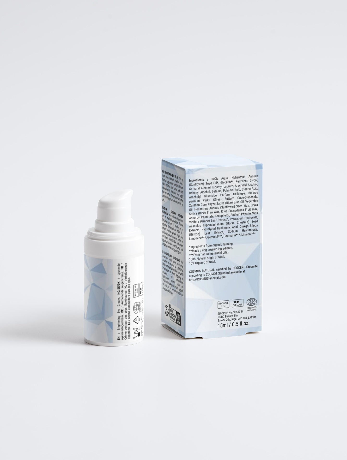 Crème éclaircissante pour les yeux, à l'acide hyaluronique, 100% d'ingrédients naturel, bio, 15ml