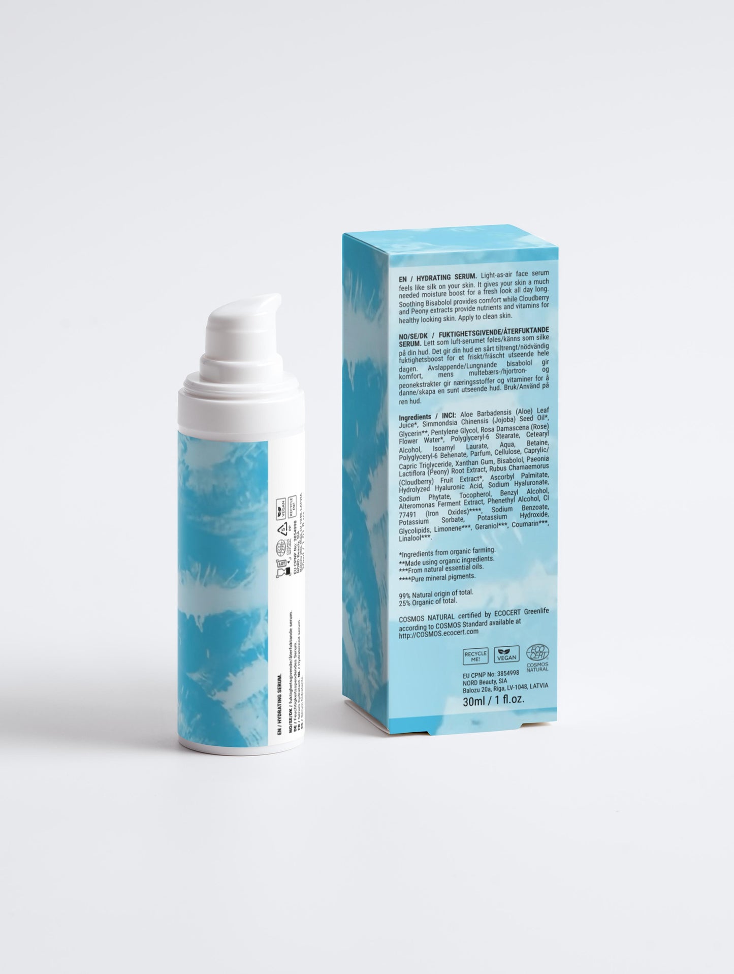 Sérum hydratant à l'acide hyaluronique, 99% d'ingrédients naturel, bio, 30ml