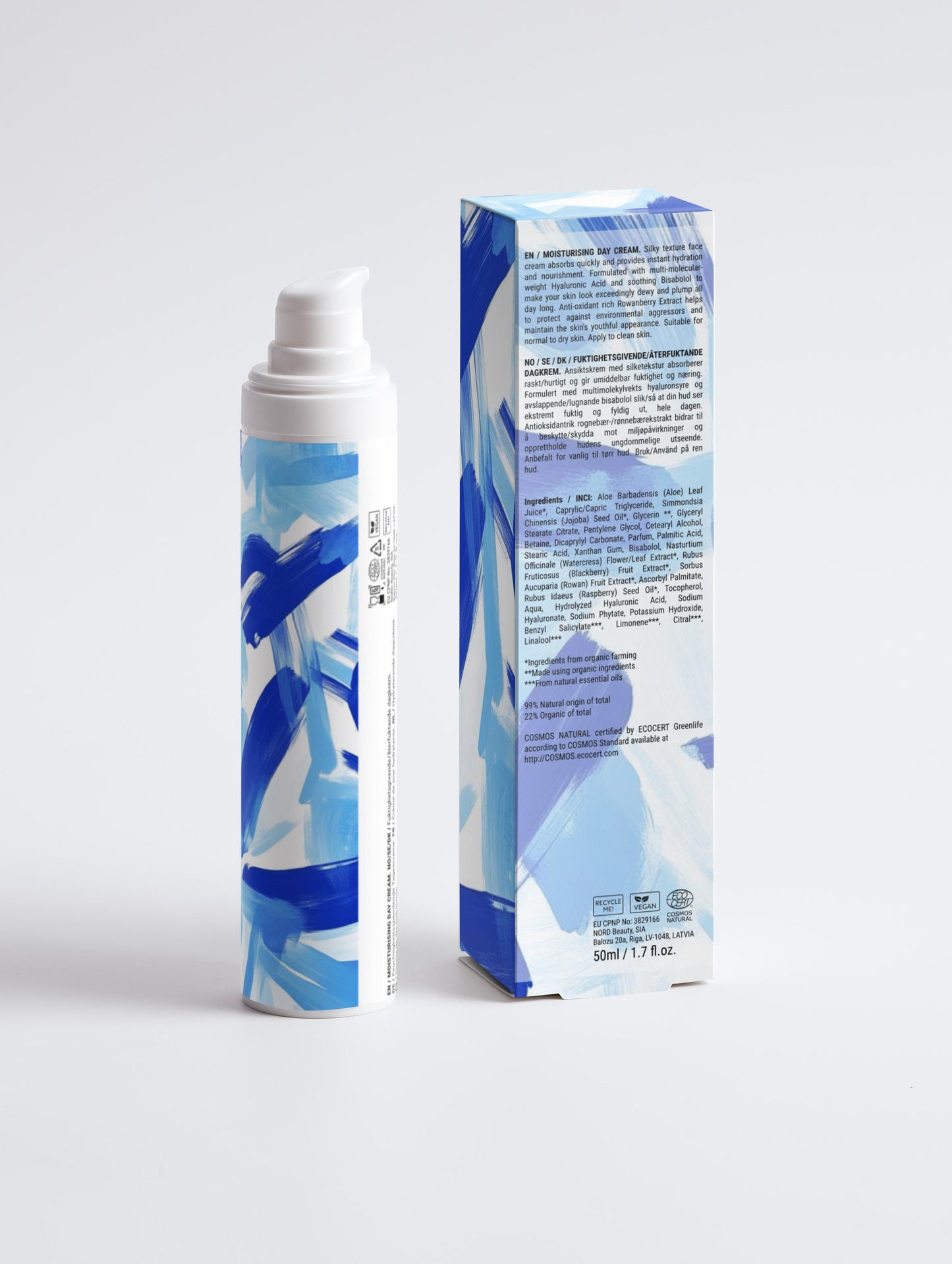 Crème de jour hydratante à l'acide hyaluronique, 99% d'ingrédients naturel, bio, 50ml
