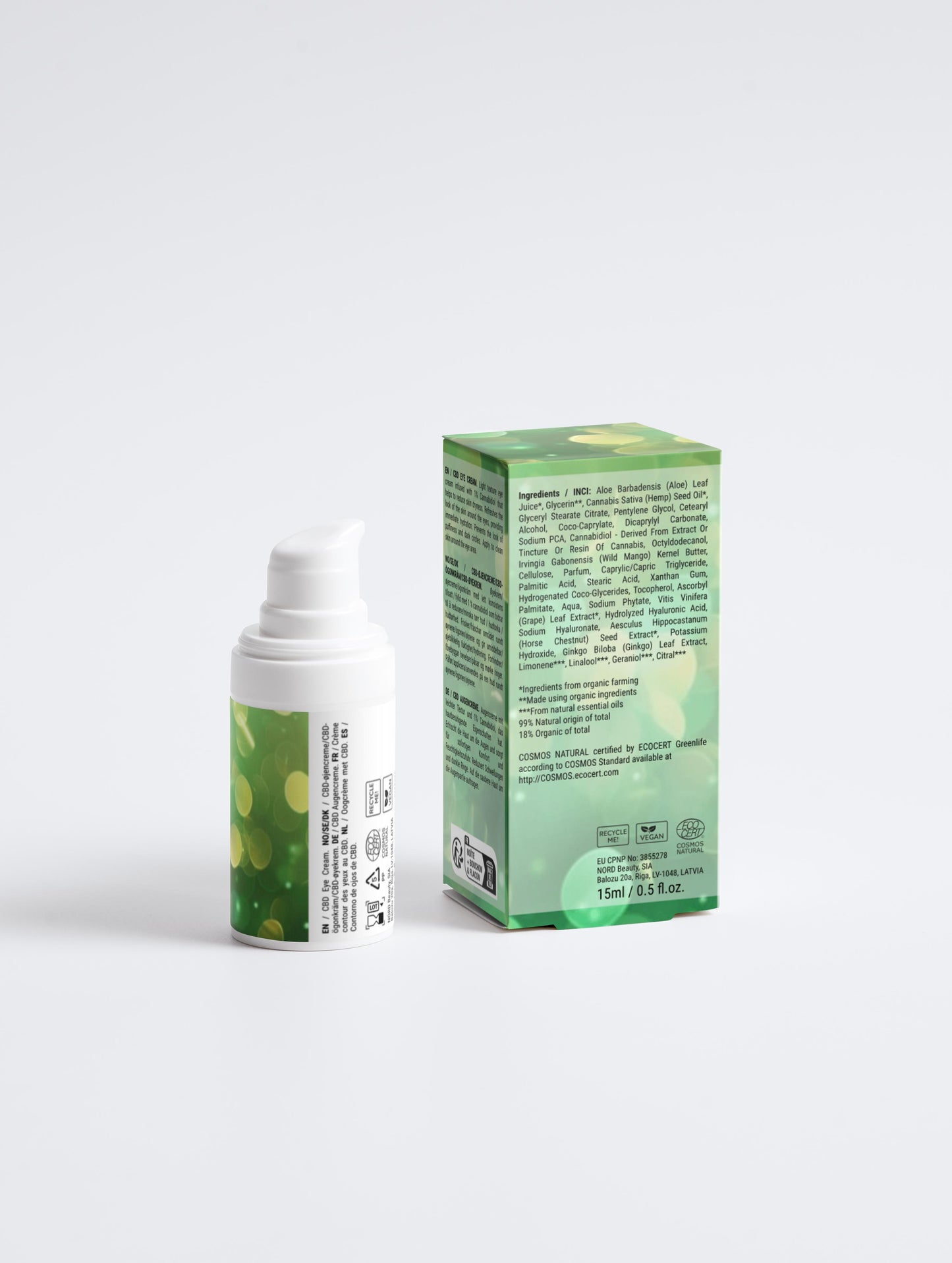 Crème apaisante pour les yeux, infusé de 1% de cannabidol, 99% d'ingrédients naturel, bio, 15 ml