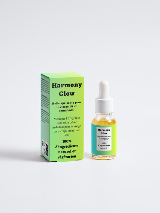 Huile apaisante pour le visage, infusé de 1% de cannabidol, 100% d'ingrédients naturel, 15 ml Bio